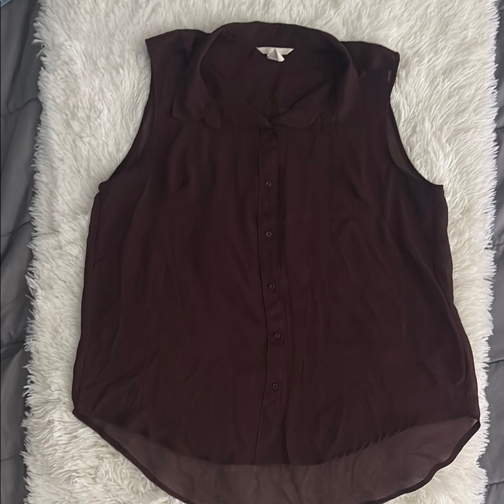 H&M brown sheerButtoned Blouse with Rounded Neckline